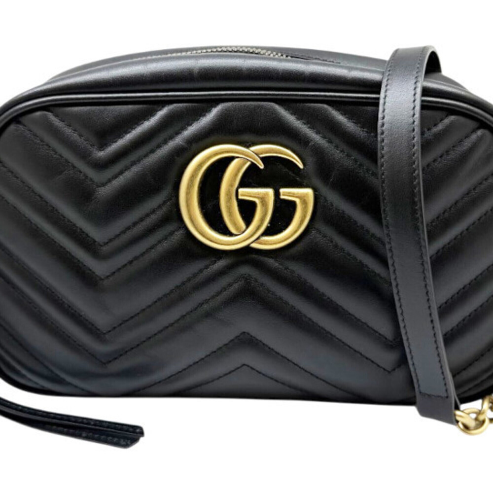 GUCCI GG Marmont Quilted Small Leather Black Chain Shoulder Bag 447632 Women's